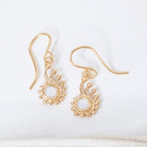 Pearl Gold Nautilus Dangle Earrings, 18k Gold Plated Shell Drop Earrings, Delicate Mother of Pearl Shell Gemstone Earrings, June Birthstone image 1