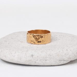 Wide Gold Vermeil Ring, Hammered 8mm wide Cigar Band, Textured Straight Shank, Mens, Rustic 24k gold vermeil