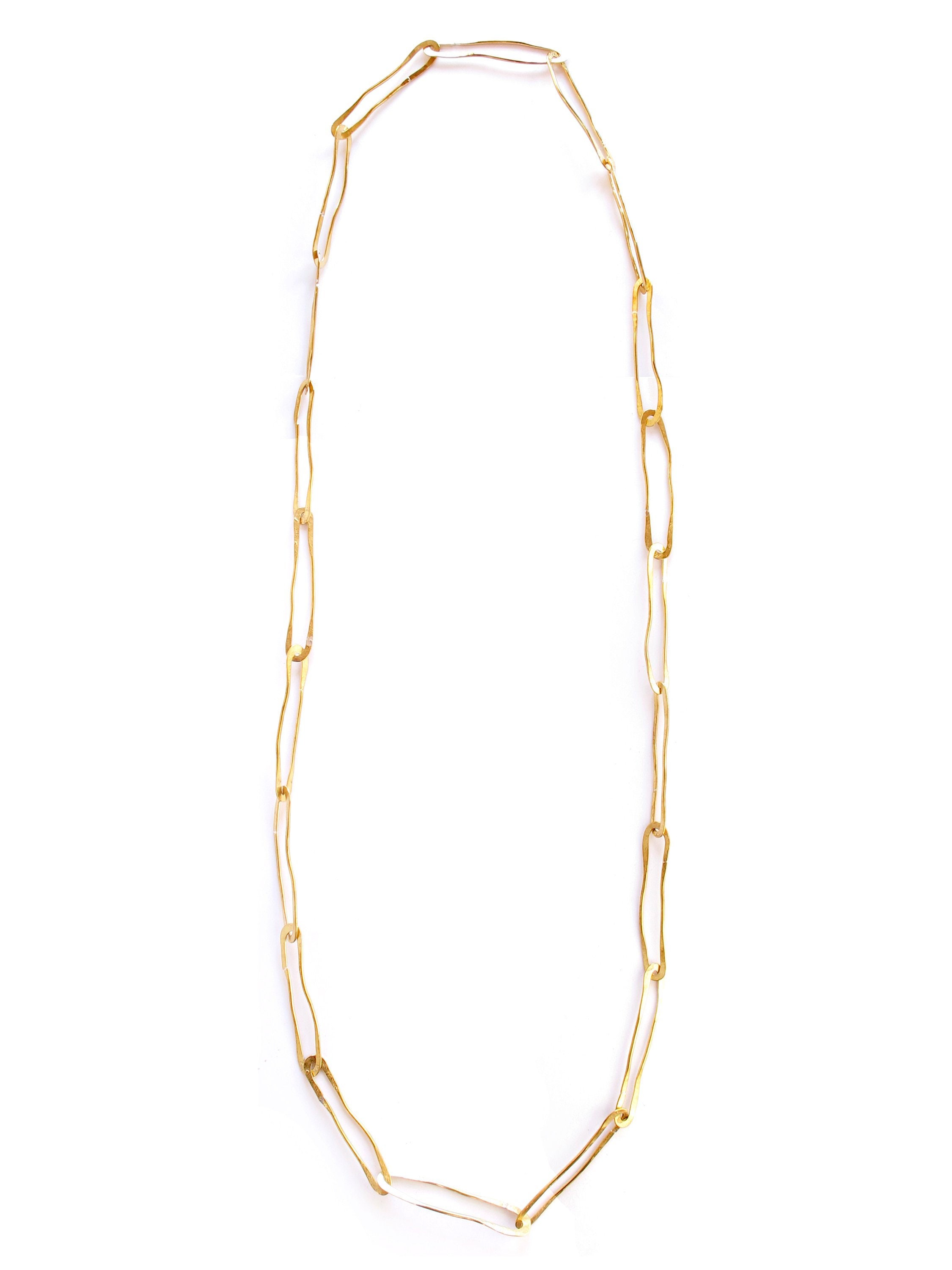Gold Vermeil Elongated Loops Necklace, Extra Long Paperclip Chain ...