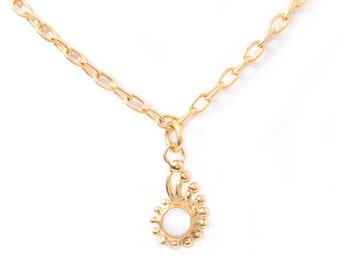 Short 14" Gold Pearl Nautilus Shell Charm Necklace Pendant, Mother of Pearl Shell Charm Pendant, 3 micron 18k, February Birthstone Choker