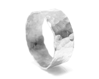 Wide Silver Ring, Sterling Silver Cigar Band Ring, Mens Silver Ring, 925 Silver Hammered Ring, Thick Silver Ring, Rustic Ring, 8mm Wide Ring