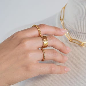 Wide Gold Vermeil Ring, Hammered 8mm wide Cigar Band, Textured Straight Shank, Mens, Rustic image 2