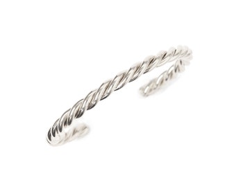 Brazalete de cuerda de plata de ley, pulsera trenzada retorcida, tejido 925, brazalete tejido, brazalete con extremo abierto retorcido