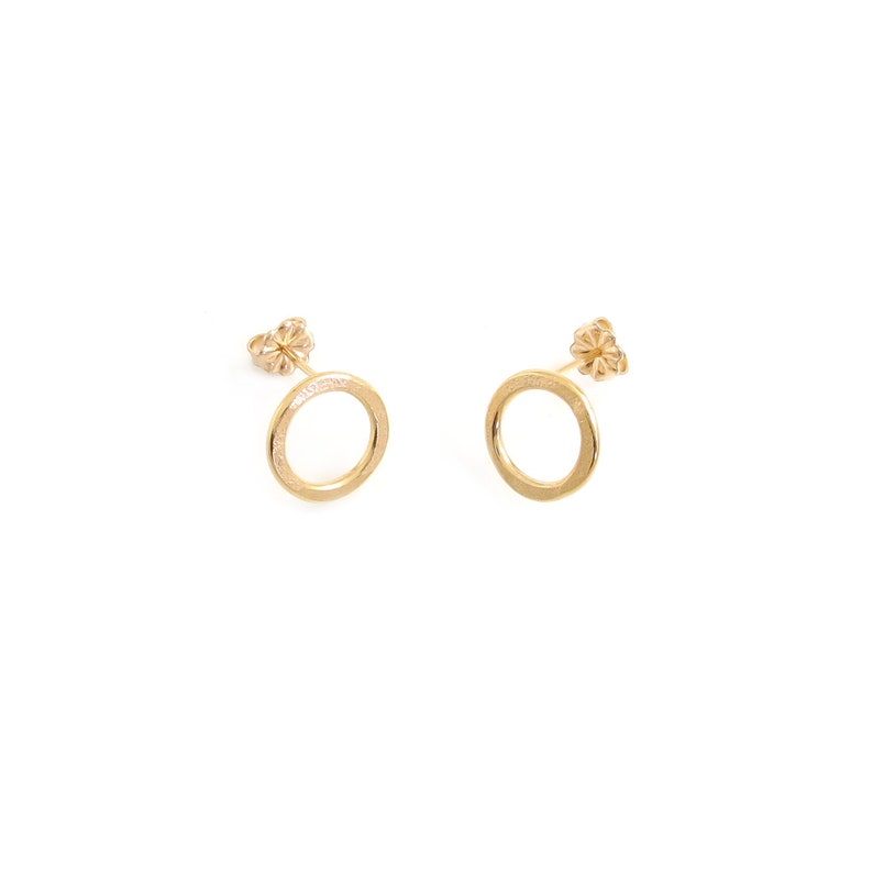 18k Gold Round Loop Studs, Gold Plated Circle Studs, Anti Tarnish Gold Round Donut Earrings, Rustic Hammered Post Earrings Tarnish Resistant 18kt gold plated