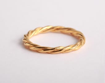 Twisted Gold Vermeil Ring, Stacking Rope Rings, Braided