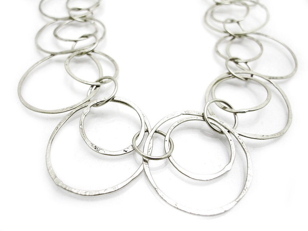 Silver Loop Necklace Long Silver Hammered Necklace Silver Etsy