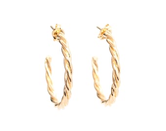 1 "Gold Twisted Creolen, 3 Mikron 18 Karat Gelbgold Große Seil Creolen, 1-Zoll-Creolen, Gold Twist Creolen, große runde Creolen Ohrringe Beiträge