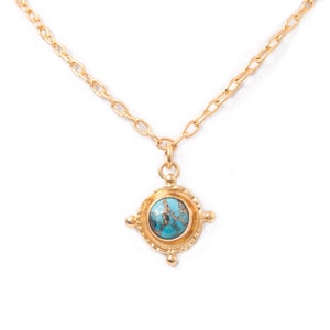 18 Gold Turquoise Medallion Pendant Necklace, Blue Turquoise Gem Nautical Style Pendant, 3 micron 18k gold plated Charm Pendant, Layering image 4