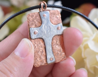 Riveted Cross Pendant - Mixed Metal