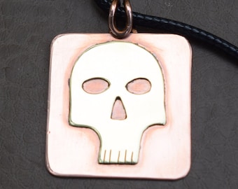 Skull Pendant Necklace - Copper and Brass