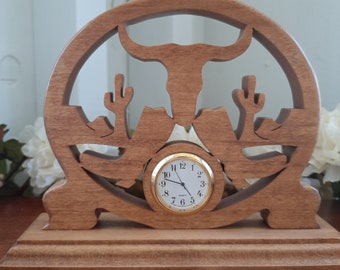 Desk Clock - Western Cowboy Boots and Long Horn Steer