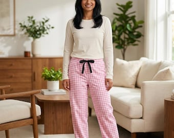 Rosa Vichy-Karo-Pyjama-Hose | Damen Nachtwäsche