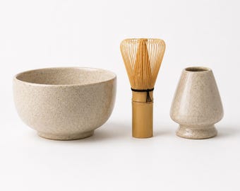 Handgjort keramiskt matchaskålset med bambuvisp | Jingdezhen keramik teceremoni kit