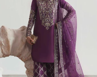 Vestido de novia de estilo indio elegante de color morado, shalwar qamiz