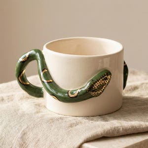 Handmade Snake Mug Sculptural Serpent Handle | Unique Coffee Cup Reptile Pottery Gift for Snake Lover