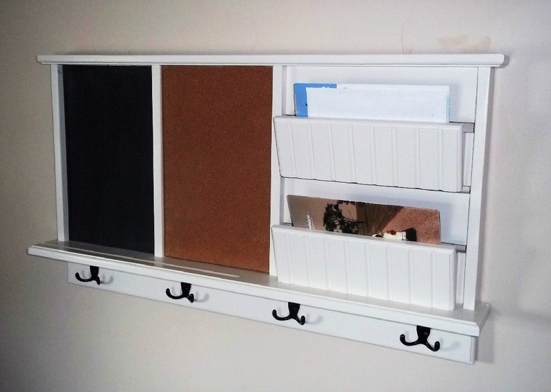 Chalkboard Wall Shelf with Key hooks and Mail Holder Etsy