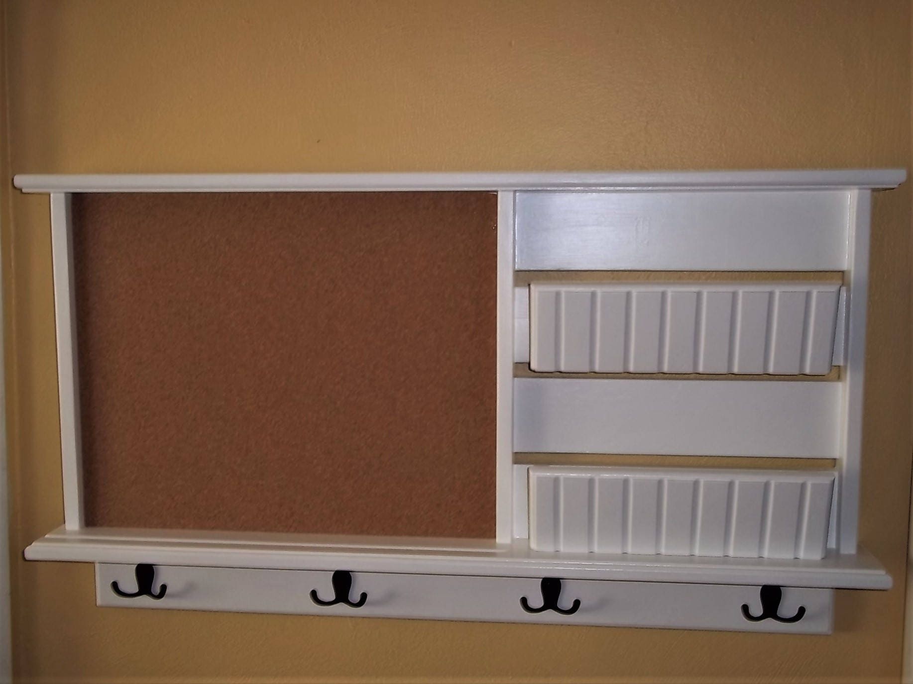 Wall Shelf Message Board Mail Holder Key Hooks Cork Etsy