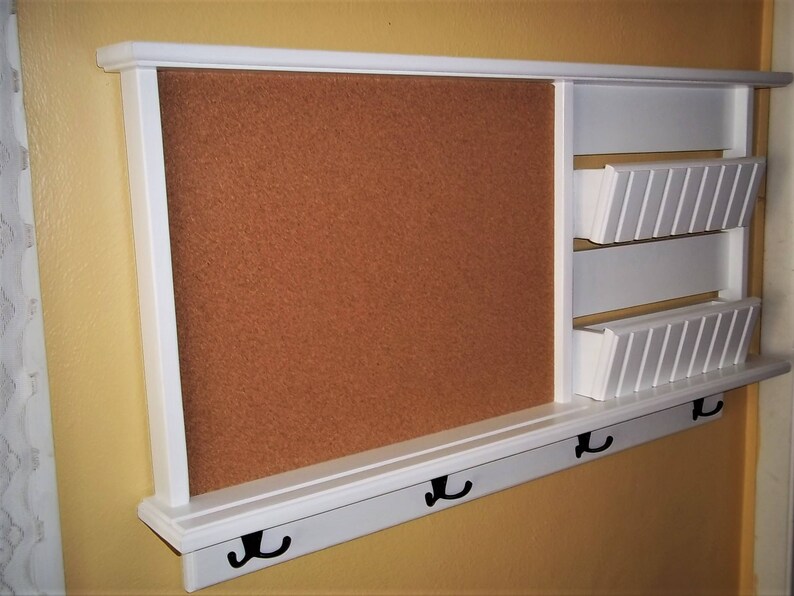 Wall Shelf Message Board Mail Holder Key Hooks Cork Etsy