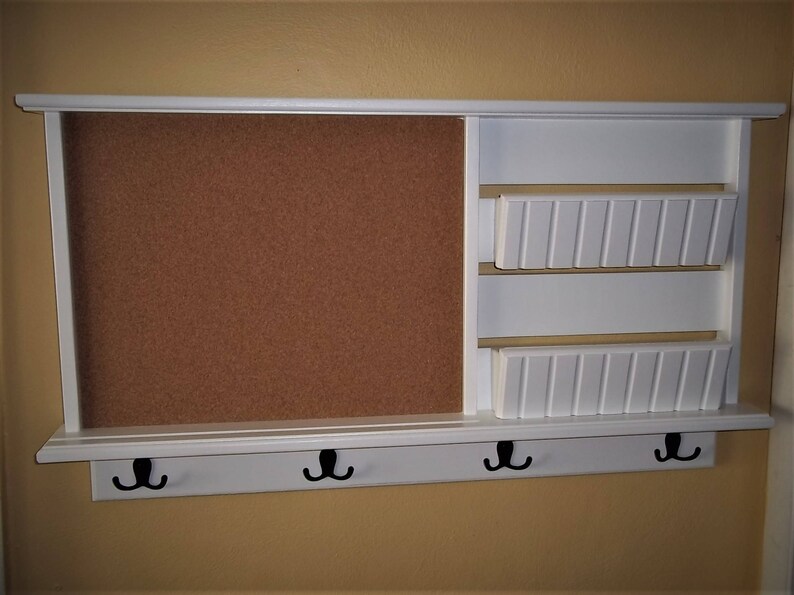 Wall Shelf Message Board Mail Holder Key Hooks Cork Etsy