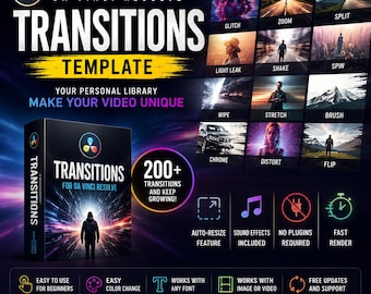 DaVinci Resolve Transitions Pack | 200+ Cinematic Effects (Digital Download)
