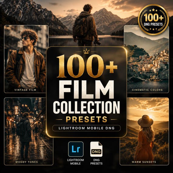100+ Film Presets | Moody Vintage Cinematic Lightroom Mobile DNG (Installation Guide)
