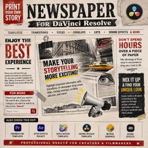 Newspaper Pack for DaVinci Resolve | Vintage News Templates, Transitions, Titles, Overlays, LUTs & Sound Effects