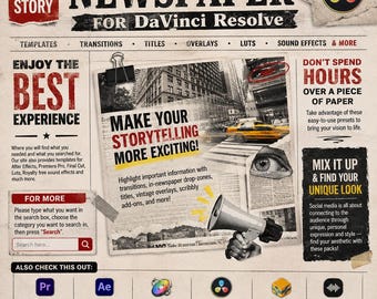 Newspaper Pack for DaVinci Resolve | Vintage News Templates, Transitions, Titles, Overlays, LUTs & Sound Effects