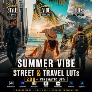 200+ Cinematic LUTs Bundle Summer Travel Street Style LUTs DaVinci Resolve Premiere Pro Final Cut Pro CapCut Lightroom
