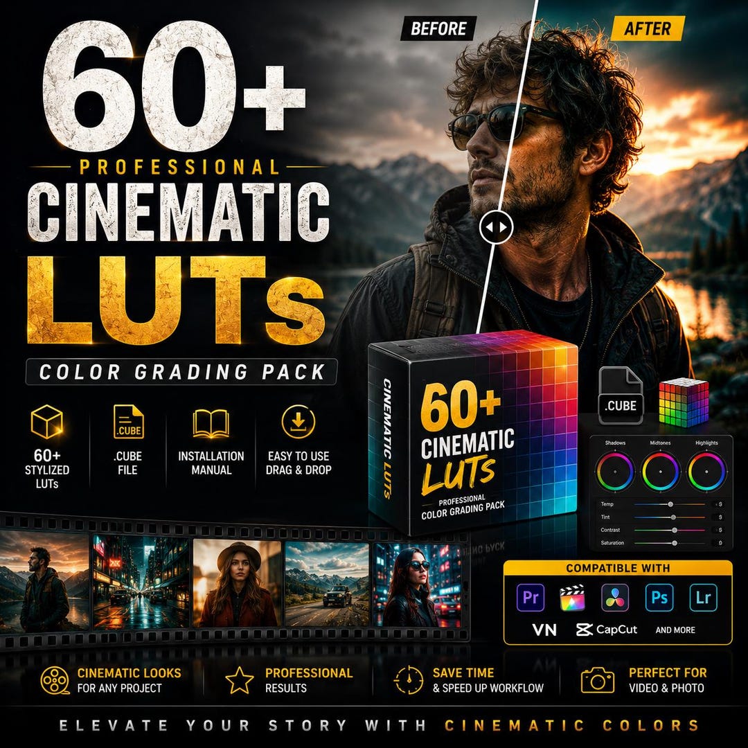Color Grading Cube 60+ Professional Cinematic Luts Pack | Color Grading Presets (.CUBE ...