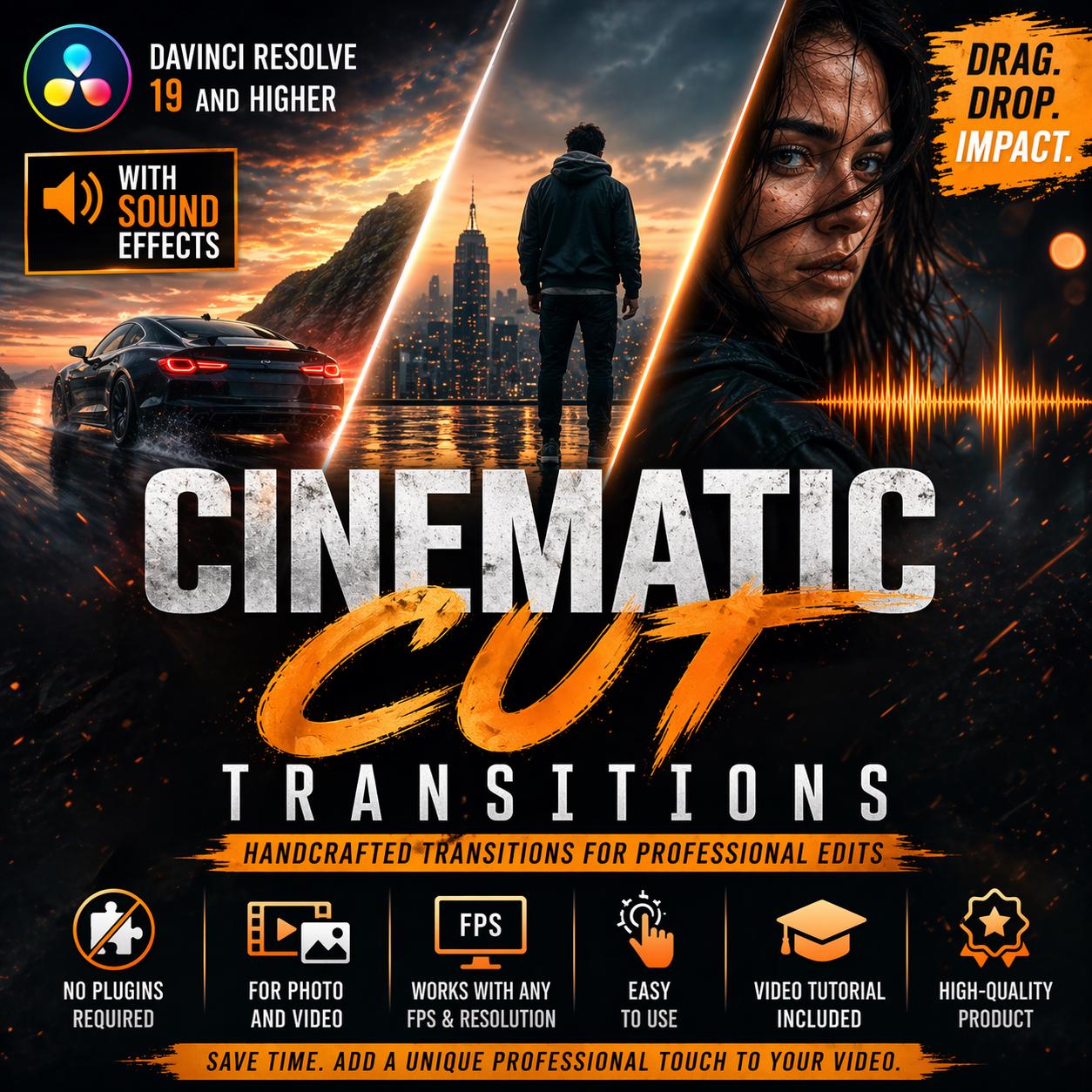 Cinematic Cut Transitions Pack for Davinci Resolve - Drag & Drop ...