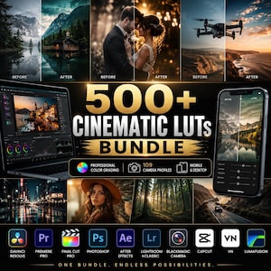 500 Plus Cinematic LUTs Bundle | Canon C Log C Log2 C Log3 LUTs for DaVinci Resolve Premiere Pro Final Cut Pro CapCut Mobile and Desktop