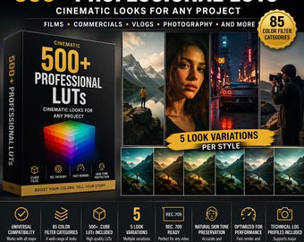 500+ Cinematic LUTs Pack – Professional Color Grading Presets for Video & Photo (DaVinci Resolve, Premiere Pro, Final Cut Pro)