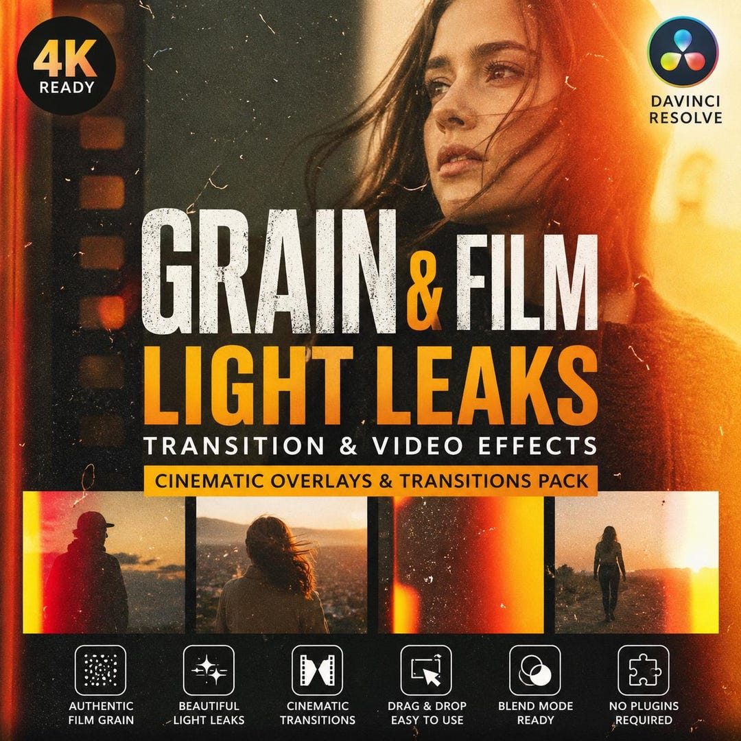 Film Grain and Light Leaks Overlay Pack 4K | Cinematic Transitions ...