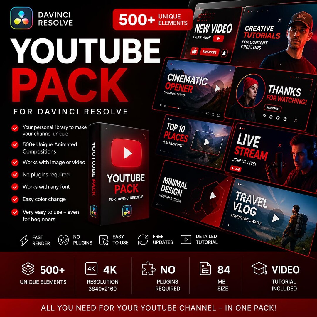 Ultimate Youtube Pack for Davinci Resolve – 500+ Animated Elements ...