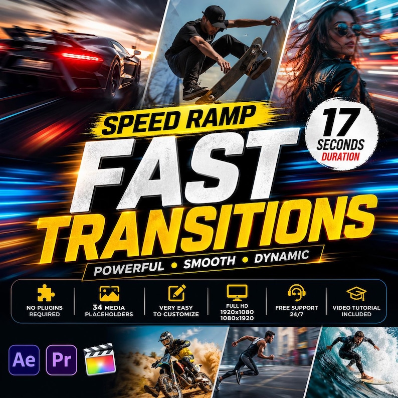 Speed Ramp Fast Transitions Pack | Premiere Pro, After Effects (17s ...