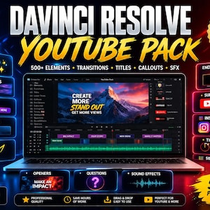 500+ DaVinci Resolve Templates | YouTube Pack | Transitions, Titles, Lower Thirds, Callouts, End Screens, SFX
