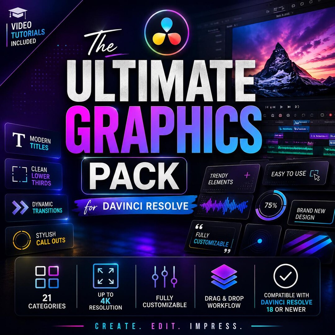 Ultimate Davinci Resolve Graphics Pack | Titles, Transitions, Lower ...