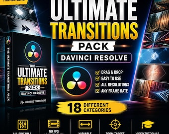 175+ DaVinci Resolve Transitions Pack | Video Editing Presets | Drag & Drop Effects | 18 Categories | Easy to get Use Template
