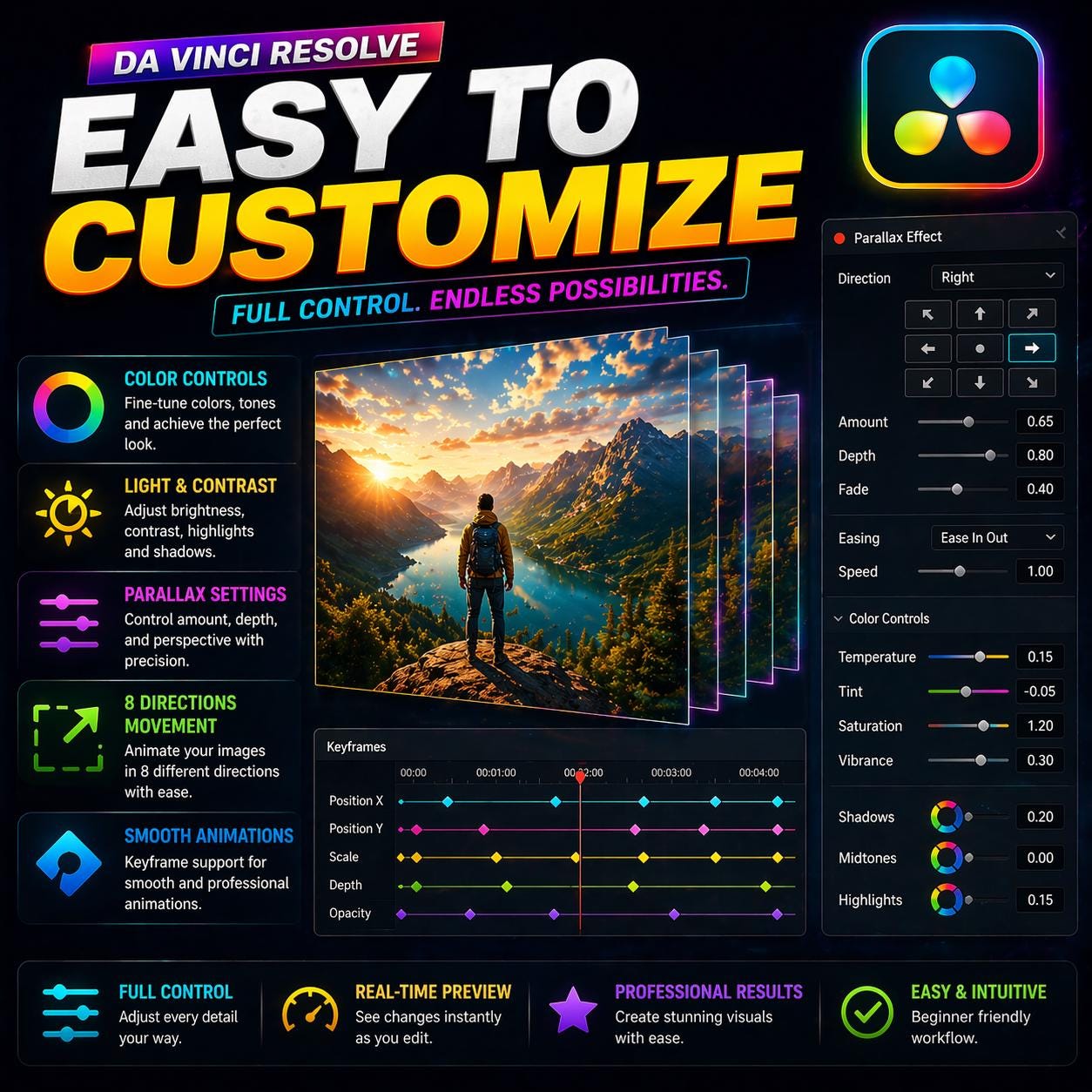 Davinci Resolve Parallax Effect Pack | 8 Directions Animation ...