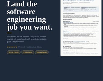 Software Engineer ATS Resume Template | Word, Google Docs, Pages Bundle