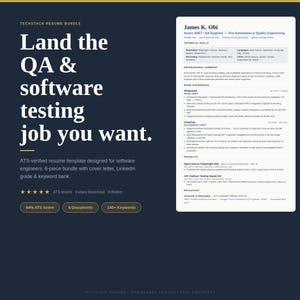 QA Engineers SDET ATS Resume Template | Word Google Docs | Cypress Playwright Selenium Resume Reference Cover Letter Premium Bundle
