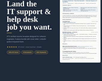 IT Support Technician Help Desk Resume Bundle (Word, Google Docs)