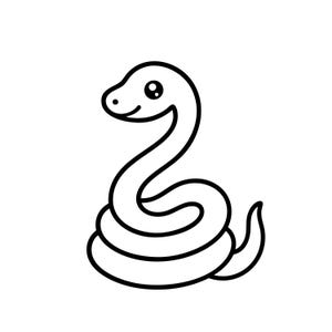 Serpente carino SVG PNG, clipart di serpente kawaii, contorno di serpente minimale, file di taglio Cricut per rettili, disegno al tratto di serpente in stile cartone animato