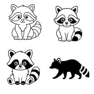 Simpatico procione SVG, file di taglio per cuccioli di animali del bosco, design kawaii per cameretta a tema foresta per Cricut, PNG, AI, EPS, PDF