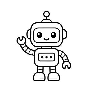 Robô fofo em SVG e PNG, Clipart de robô amigável, Arquivo de corte de robô kawaii para Cricut, Contorno de robô de brinquedo em SVG, Arte linear STEM para crianças