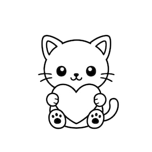 Söt katt SVG PNG, Kawaii katt som håller hjärta Clipart, Alla hjärtans dag katt Cricut Cut-fil, Kitty Love Disposition, Söt djur målarbild
