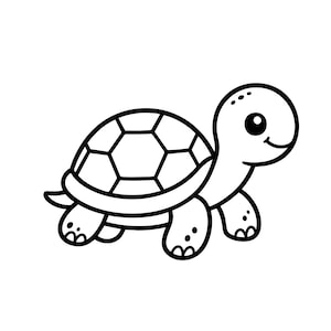 Tortue de mer mignonne SVG PNG, Clipart contour de tortue kawaii, fichier coupe Cricut animaux océan, Silhouette bébé tortue, coloriage PDF