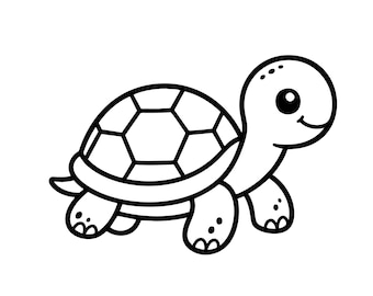 Tartaruga marina carina SVG PNG, clipart di tartaruga kawaii con contorno, file di taglio Cricut di animali oceanici, silhouette di tartaruga neonata, pagina da colorare PDF