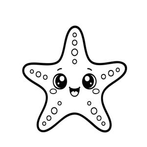 Lindo SVG PNG de estrella de mar, clipart de contorno de estrella de mar kawaii para Cricut, archivo de corte de animales marinos, SVG de verano en la playa, arte lineal de vida marina