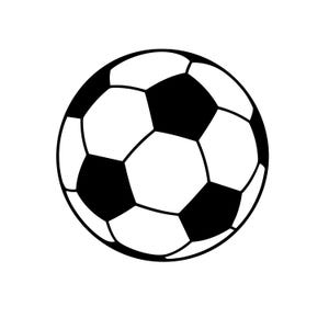 May include: A black and white graphic illustration of a soccer ball. The design features the classic pattern of alternating pentagonal and hexagonal shapes, rendered in high contrast with solid black fills against a clean white background.